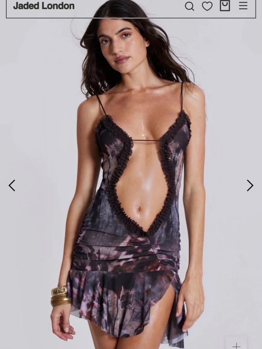 Jaded London Black & Mauve Floral Ruffle-Trim Plunge Slip